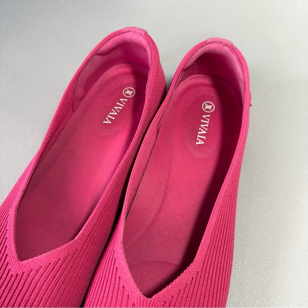 VIVAIA Margot 2.0 Pink Square-Toe V-Cut Knit Ballet Flats - Picture 9 of 13
